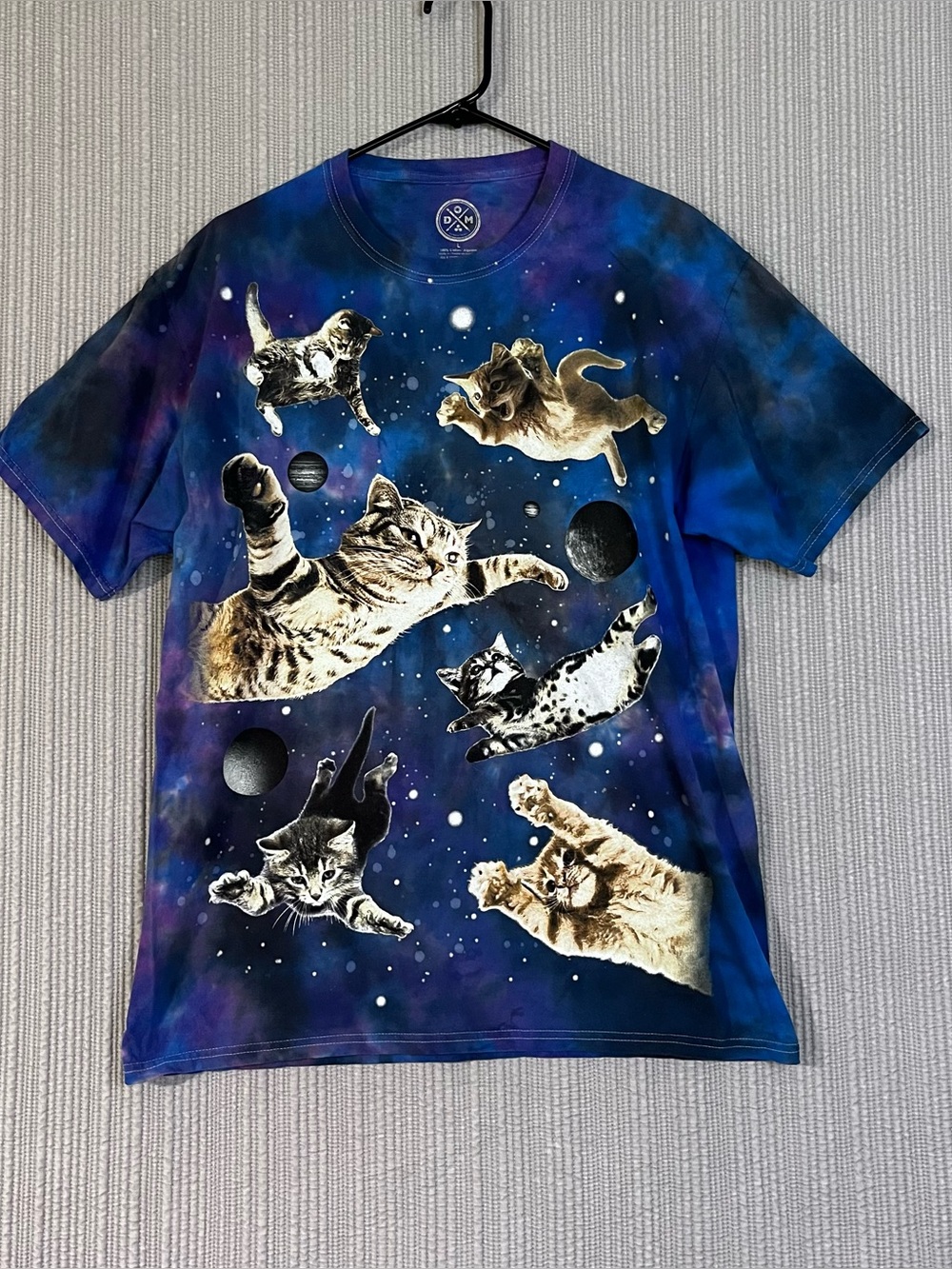 Dom Cats in Space Graphic Tee Blue Purple Mens L Short Sleeve